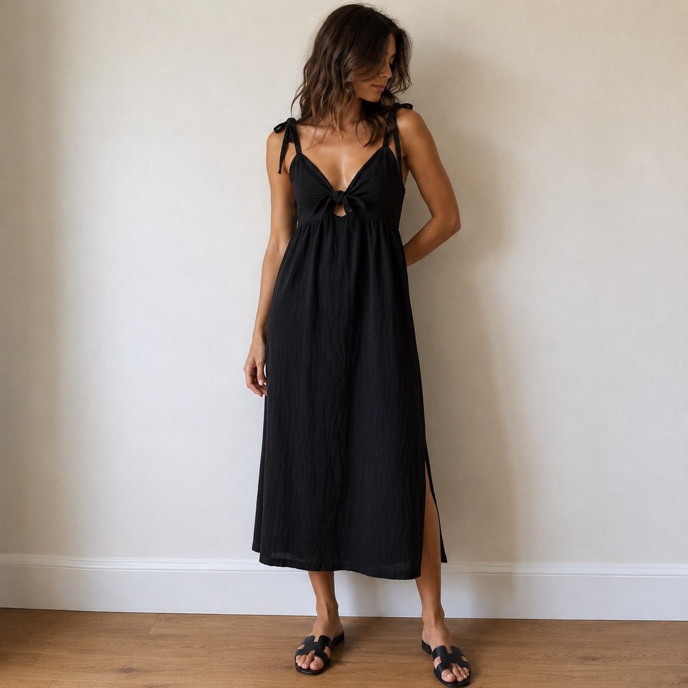 Emerson Fry India Collection Black Cayman Midi Dress Medium Minimalist Summer
